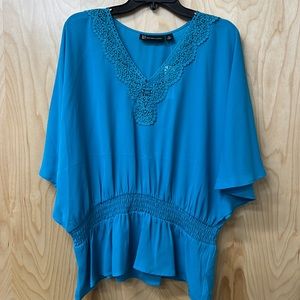 NWT New York & Company Blue Elastic Waist Peplum Bat Wing Top - Women’s XL